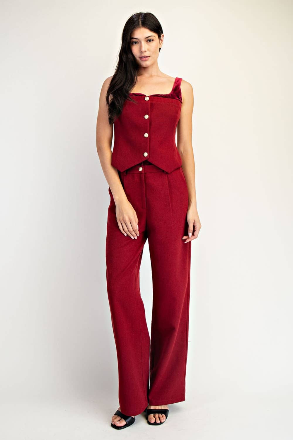 Tweed Pleated Pants with Contrast Waist Detail