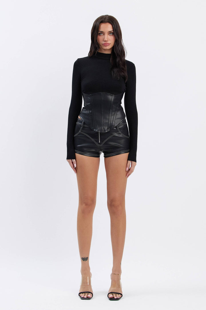 Mock Neck Top with Contrast Bodice