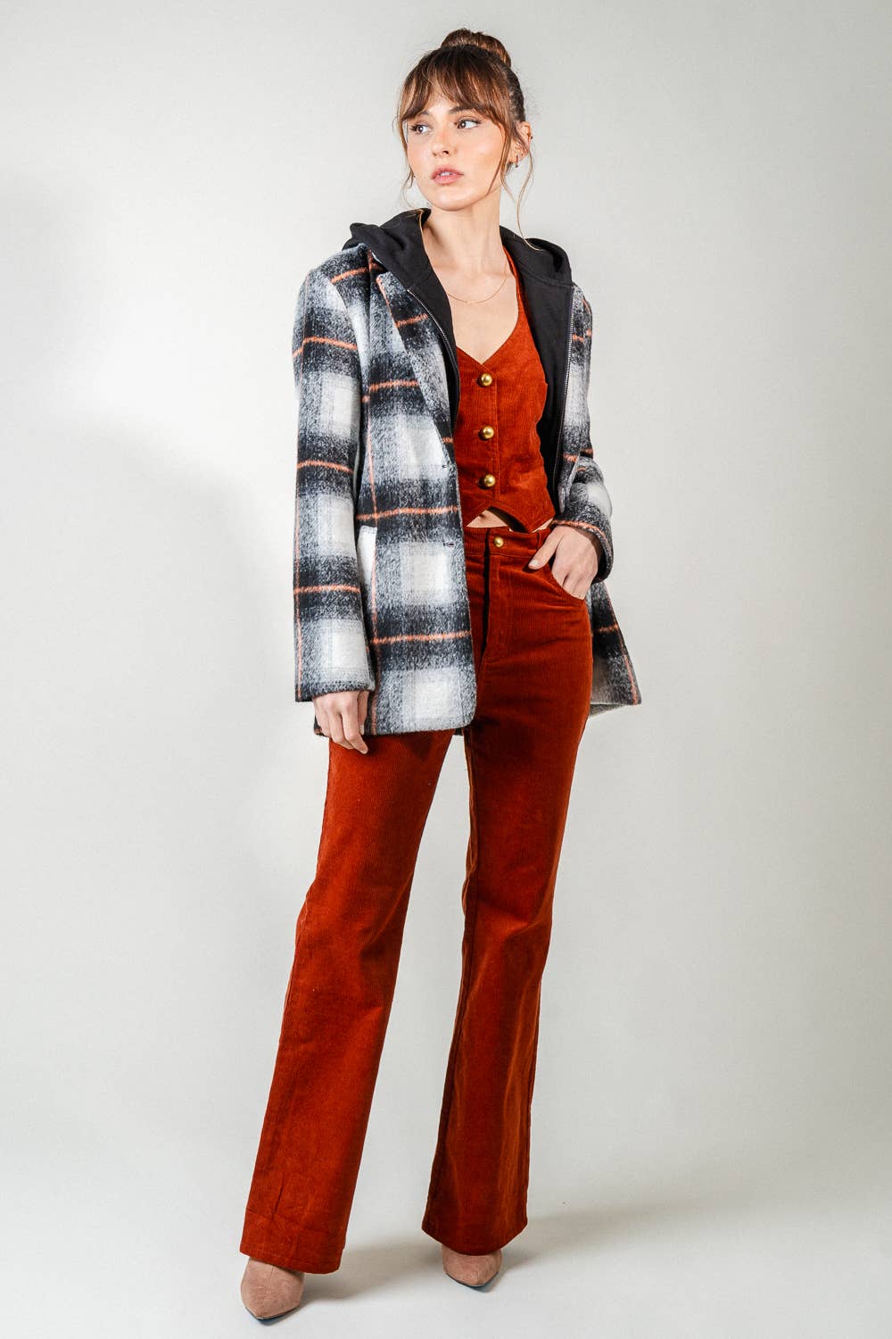CHIC PLAID HOODIE BLAZER