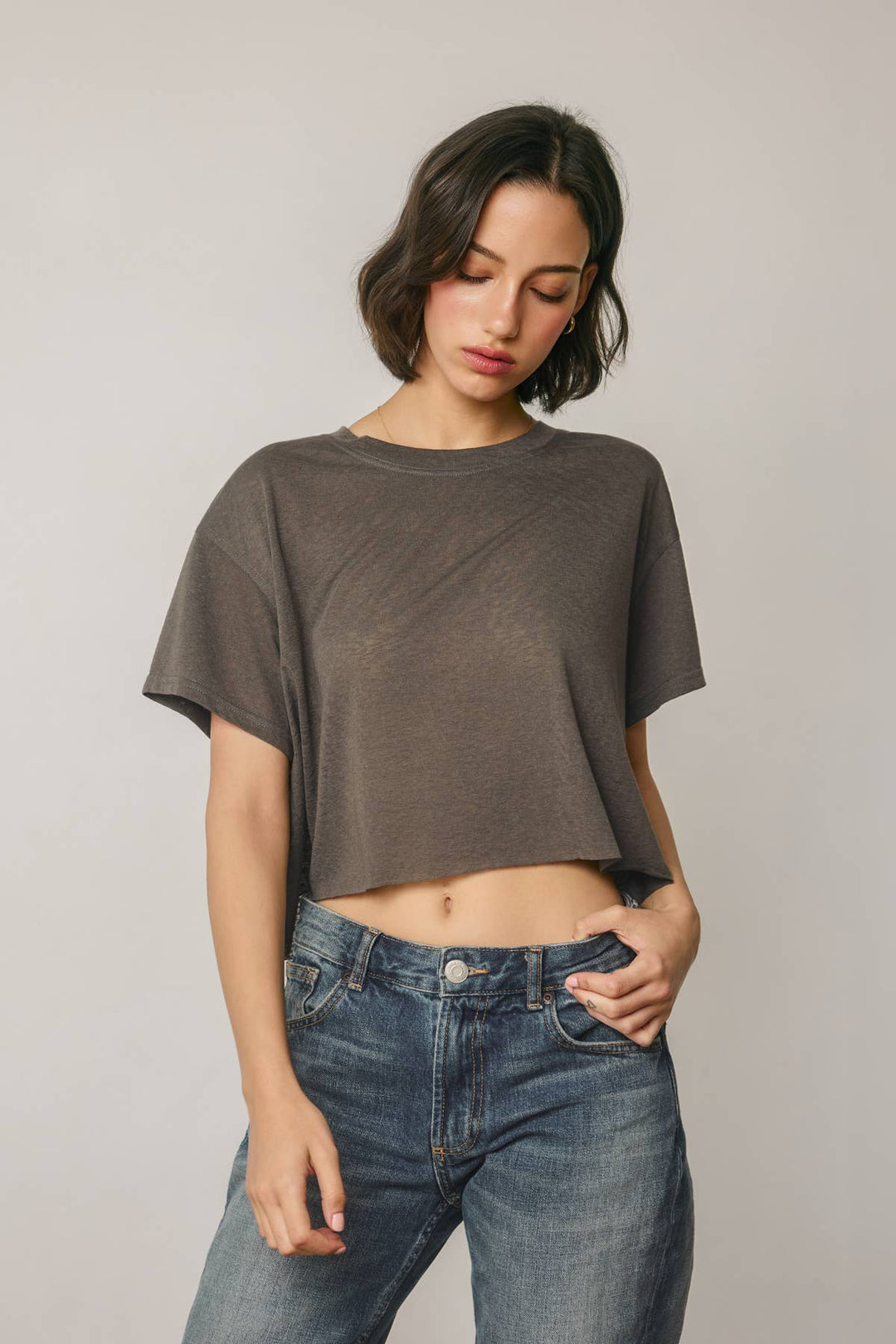 Cropped Raw Hem Tee