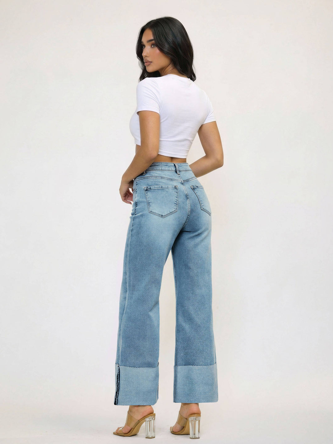 Wide Leg Cuffed Jeans