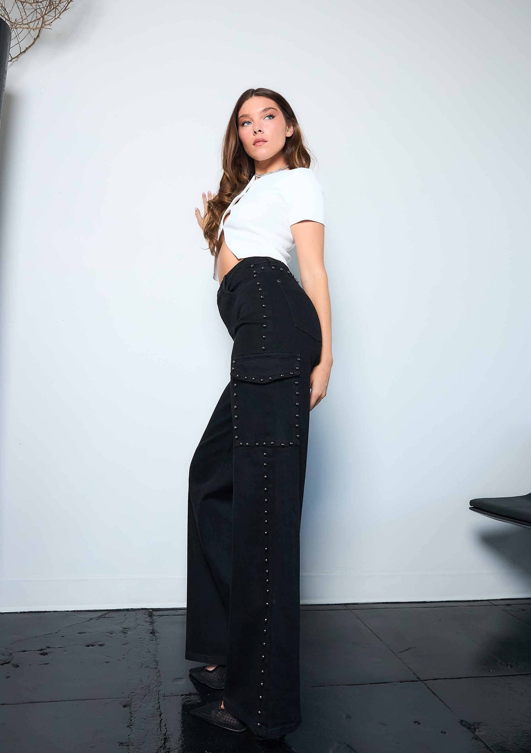 Silver Stud Cargo Jeans