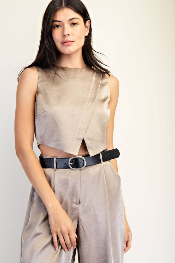 Textured Satin Wrap Top