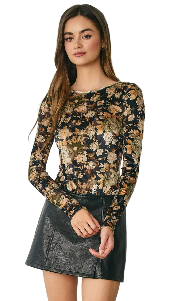 Vintage Floral Velvet Bodysuit