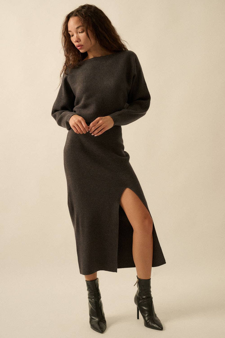 Knit One-Shoulder Midi Dress