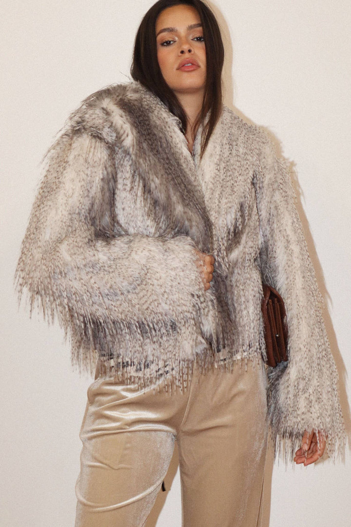 Textured Mongolian Faux Fur Jacket