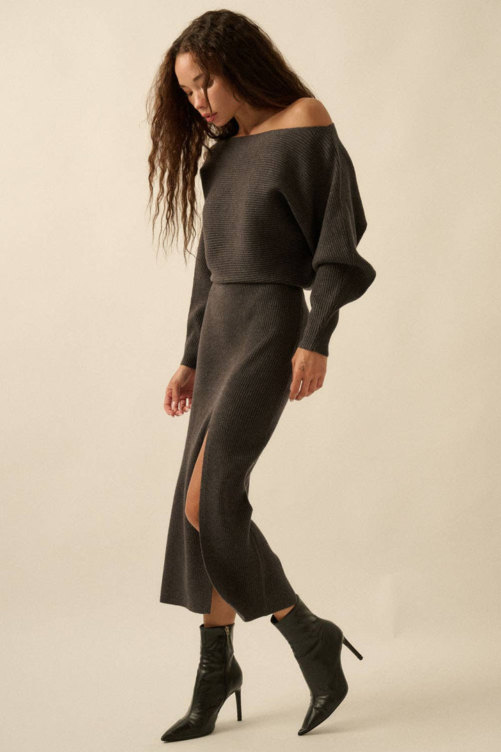 Knit One-Shoulder Midi Dress