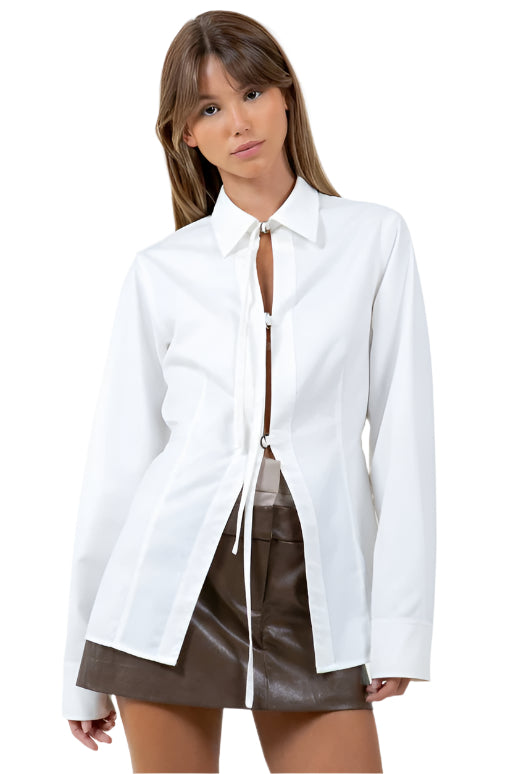 STRAP POPLIN COLLARED SHIRT