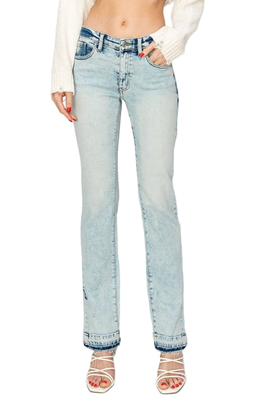 MID RISE STRETCH BOOTCUT WITH FRAY HEM AND VENT JEANS