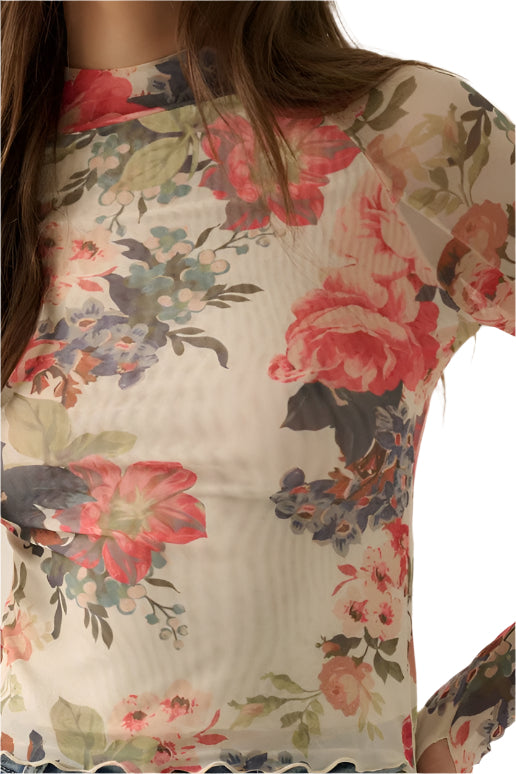 Floral Print Mesh Top