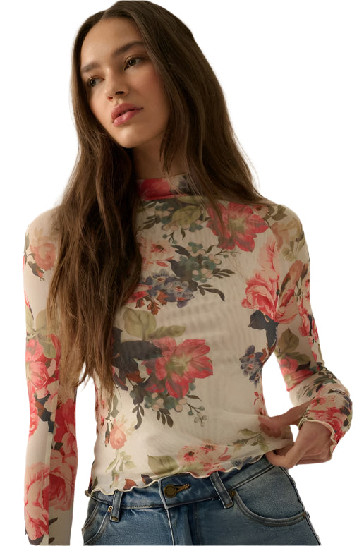 Floral Print Mesh Top