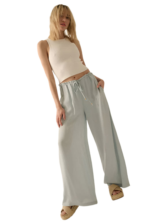 Folded Ruffle Chambray Pants
