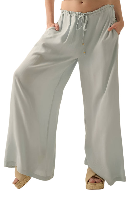 Folded Ruffle Chambray Pants