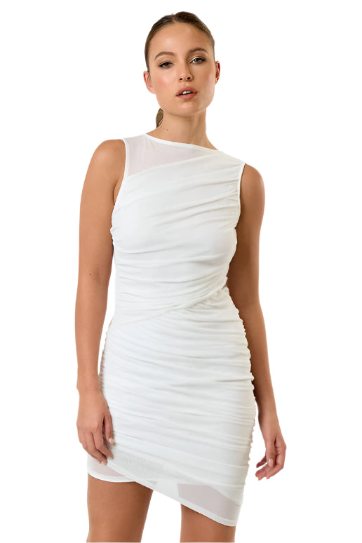 Ruched Mesh Mini Dress
