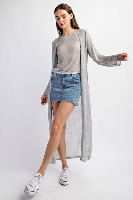 LONG SLEEVE METALLIC KNIT CARDIGAN