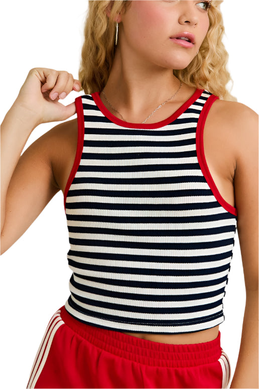 STRIPE WAFFLE KNIT TANK