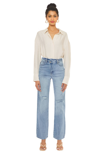 Straight Leg Cross Over Jeans