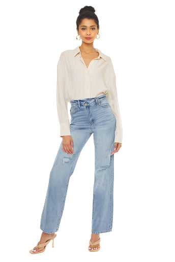 Straight Leg Cross Over Jeans