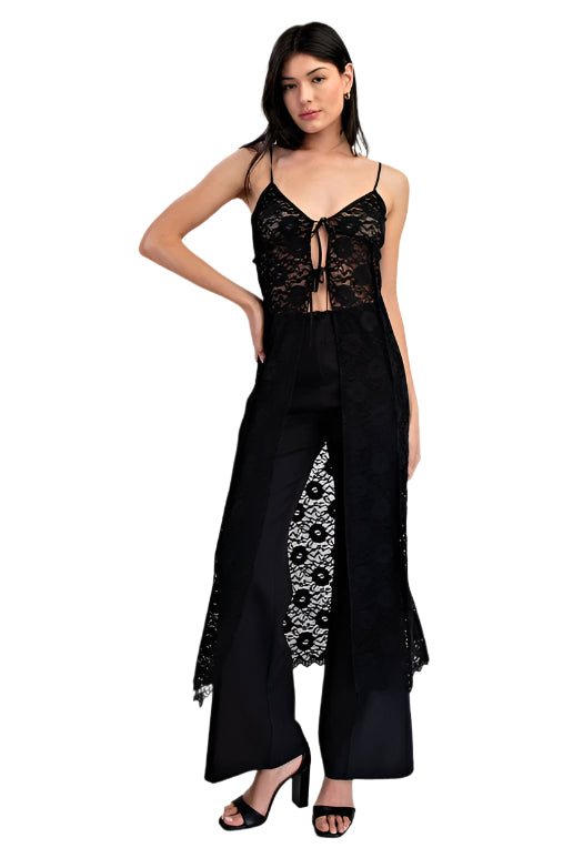 Long Lace Open Tied Cami