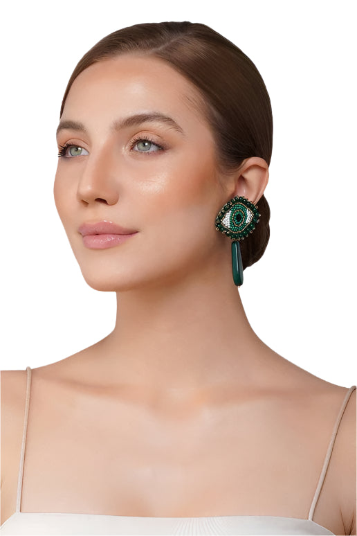 Emerald Evil Eye Drop Earrings