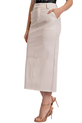 FAUX LEATHER MID SKIRT