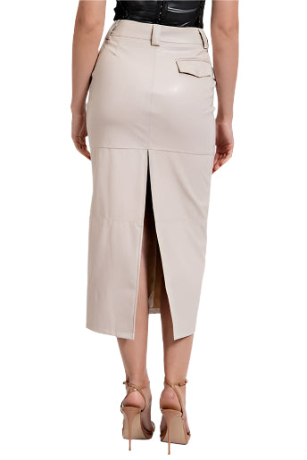 FAUX LEATHER MID SKIRT