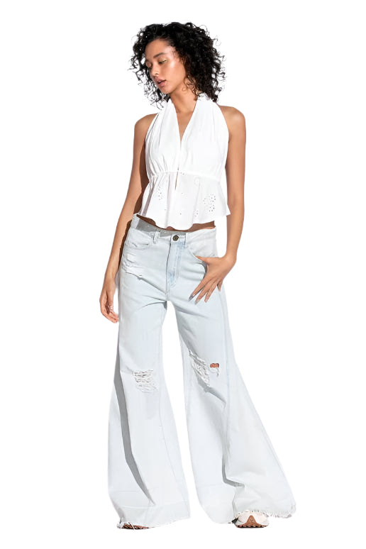 Backless eyelet halter top